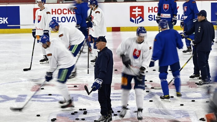 Tréner Craig Ramsay a hokejisti slovenskej reprezentácie